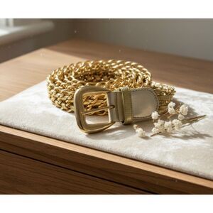 Gold Metal Braided Chain Belt Vintage Leather Connector Womens Size M/L